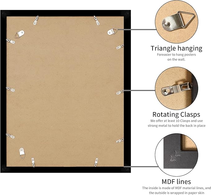 16x20 Picture Frame Black Set of 3, Display Pictures 11x14 with Mat or 16 x 20 Without Mat, Poster Frames 16x20 for Wall Hanging Horizontal and Vertical