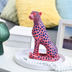 Quoowiit Statues for Home Decor, Modern Sculptures and Statues Decorations for Living Room, Bedroom, Table, Bookshelf, White Resin Leopard Art Decorative Sculpture with Black Polka Dots Design