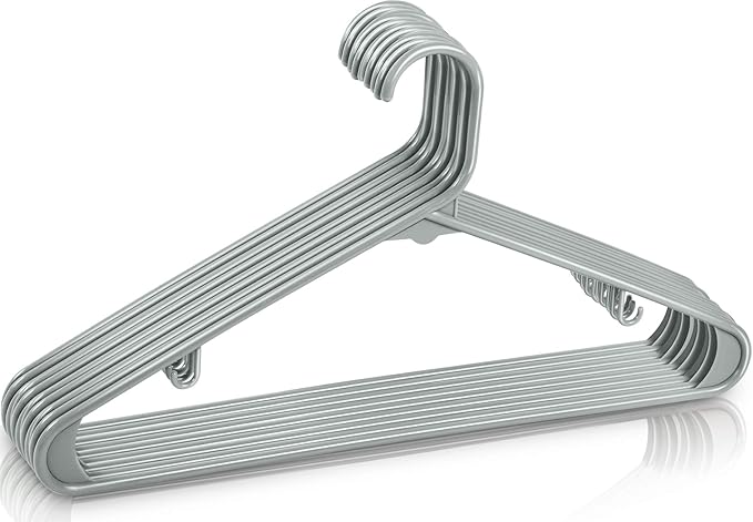 Utopia Home Plastic Hangers 20 Pack - Space Saving Clothes Hanger - Durable & Strong Closet Organizers and Storage with Built-in Strap Hooks - Essential for Shirts, Pants, Skirts & Coats (Grey)