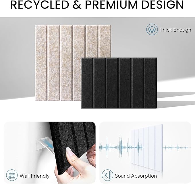 Large Cork Bulletin Board for Wall 48"x36", 12 Pack Felt Slat Wall Panel Tiles with 60 Pushpins, 50 Safe Removable Adhesive Tabs, Decorative Pin Board Tack Board for Office Home School