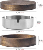 Wooden Ashtray with Lid for Smokers Stainless Steel Liner Ash Tray Windproof Durable Easy to Clean Cool Ashtrays for Indoor or Outdoor Use, Patio, Office & Home