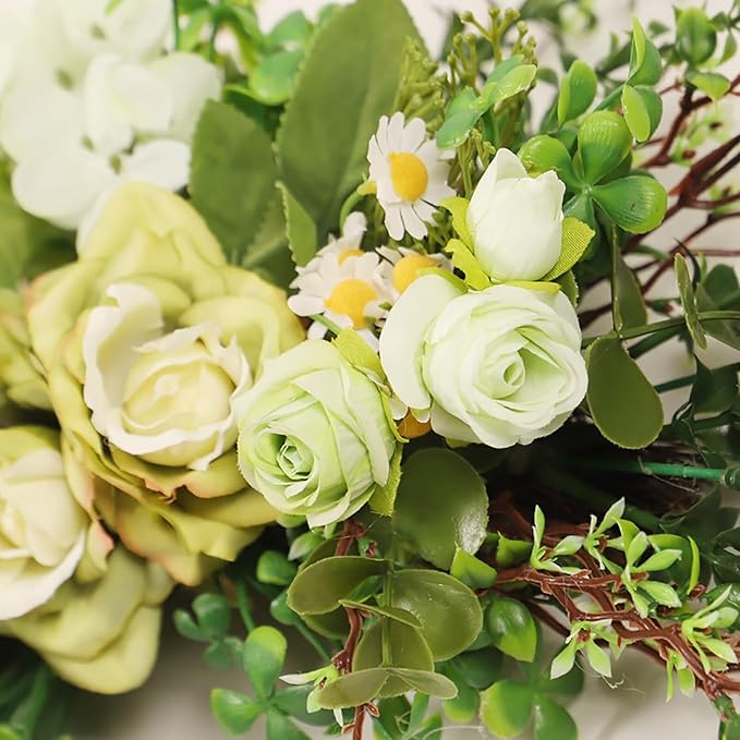 Artificial Greenery Flower Swag, Fake Eucalyptus Rose Flower Swag for Door Lintel Spring Summer Arch Flower Swag for Wedding Home Party Table Door Wall Decor