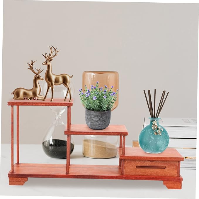 LIFKOME Vintage Wooden Tiered Display Riser Stand Home Decor Ornament Holder Wooden Figurine Riser for Living