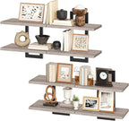 HOOBRO Floating Shelves, 15 Inch Wall Shelf Set of 4, Wall Mounted Storage Shelves 2-Tier, Hanging Bathroom Shelves, for Living Room, Bedroom, Bathroom, Kitchen, Greige and Black BG32BJP401