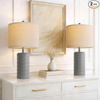 PoKat 20.75'' Ceramic Small Table Lamps for Bedroom, Modern Dark Gray Bedside Lamps Set of 2, Farmhouse Lamps for Living Room with Linen Lampshade for Night Stands Guest Room Side End Table Console