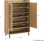 ONBRILL Shoe Cabinet with Cross Molding Doors, 6-Tier Shoe Storage Cabinet with 3 Adjustable Shelves and Metal Legs, 45'' Tall Shoes Rack Organizer Cabinet for Entryway, Front Door, Natural Oak