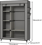 Calmootey Portable Closet Organizers, Clothing Storage, Wardrobe with 6 Shelves and Hanging Rod, Non-Woven Fabric Cover with 4 Side Pockets, Grey