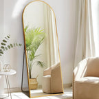 DUMOS 58"x19" Arched Full Length Mirror with Stand, Floor Standing Aluminum Frame, Shatter-Proof Nano Glass for Bedroom, Living Room, Cloakroom – Modern Simple Home Decor,Hanging or Leaning,Gold