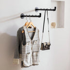 Industrial Wall Pipe Clothes Bar - Heavy Duty Metal Coat Hanger with Hook, Wall-Mounted Garment Holder Racks,Wall Clothing Racks/Hanging Rail, 4Pcs
