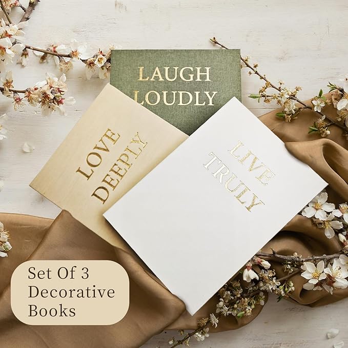 Aesthetic Decorative Books, Set of 3 Linen Fake Book Boxes, Faux Book Decor for Coffee Table, Bookshelf, Entryway Tables