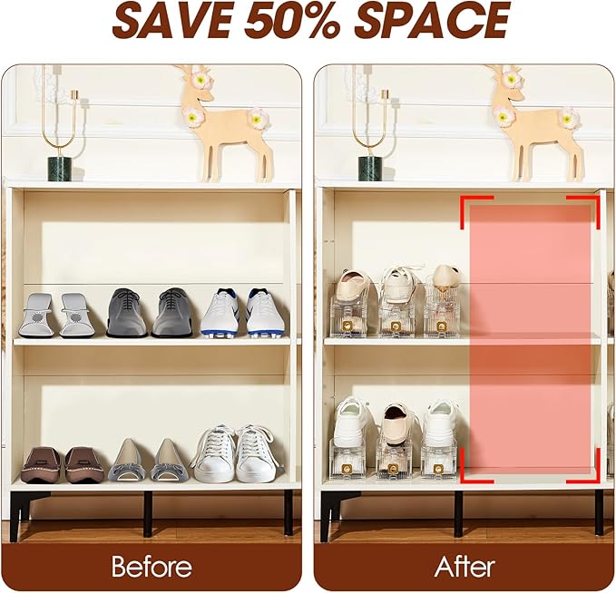 6 Pack Shoe Slots Organizer for Closet, Adjustable Shoe Stackers for a Pair of Shoes Shoe Rack Storage Shoe Space Saver 50% Shoe Shelf Display Holder for Closet