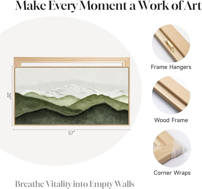 Large Framed Sage Green Abstract Wall Art for Living Room, Minimalist Modern Painting Print Canvas Artwork for Walls, Horizontal Abstract Wall Decor for Bedroom Home Office, 30x60 Inch