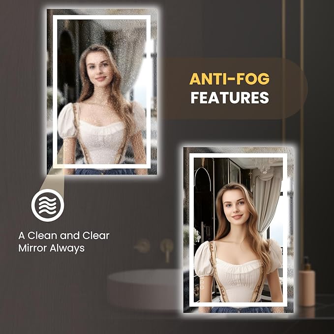 LOAAO 20"x30" LED Mirror for Bathroom, Lighted Bathroom Mirror with Lights, Anti-Fog, Dimmable, Memory Function, Clear Reflection