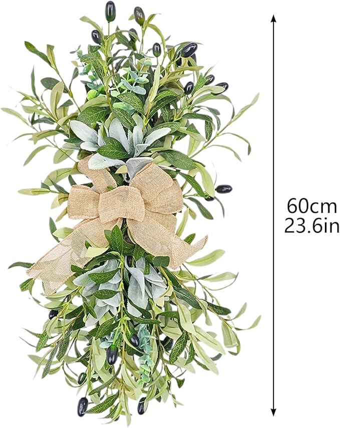 24inch Floral Swag, Greenery Swag Artificial Olive Flower Swag, Greenery Swag Spring Floral Swag Fake Olive Leaves Decorative Swafor Wedding Arch Party Wall Home Garden Decor