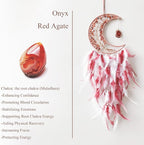 Moon Dream Catchers with Chakra Gemstone Agate Stone, Crystal Tree Life Dream Catchers Wall Hangings Room Decor (Red)