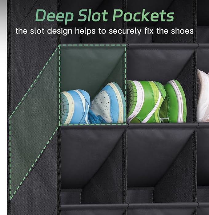 AOODA 24 Pairs Over the Door Shoe Organizer for Closet, Deep Pockets Large Hanging Shoe Rack for Door, 8-Tier Sneaker Holder Hanger, Black