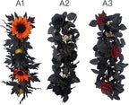 Artificial Rose Flower Swag,Artificial Sunflower Swag, 24 Inch Decorative Swag with Pumpkins Berries and Black Leaves for Halloween Home Front Door Lintel Wedding Arch Party Tabletop Wall Decor(#2)
