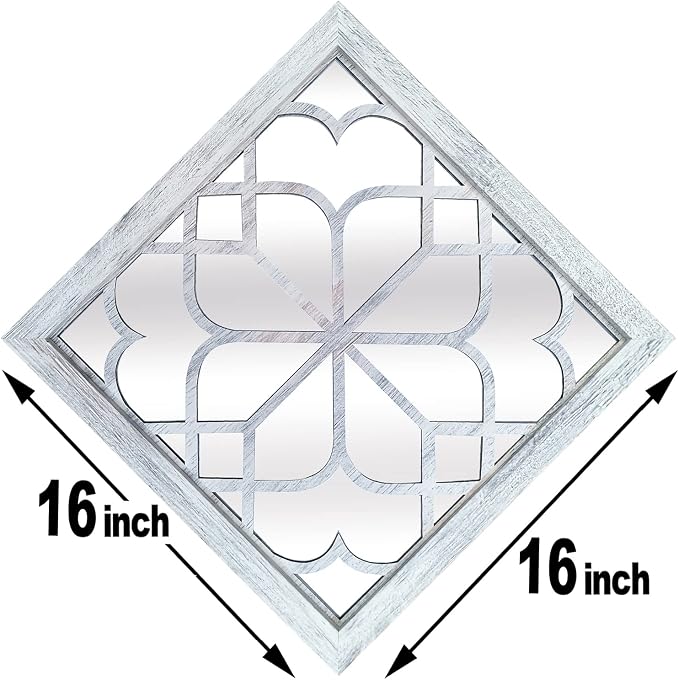Wocred 2 PCS Square Wall Mirror,Gorgeous Rustic Farmhouse Accent Mirror,Rustic White Color Entry Mirror for Bathroom Renovation,Bedrooms,Living Rooms and More(16”x16”)