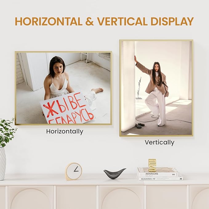 16x21 Aluminum Metal Picture Frame,Tempered Glass Gold Photo Frame 16x21 for Family Photo,Posters,Art,Document to Wall Mount Horizontally or Vertically