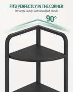 Hzuaneri Corner Shelf Stand, Corner Bookshelf, Plant Shelf, Corner Display Rack, Standing Shelf with Metal Frame for Living Room, Bathroom, Kitchen, Industrial Style, 6 Tier Black CS06604B