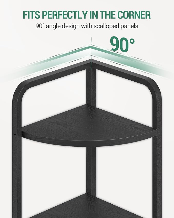 Hzuaneri Corner Shelf Stand, Corner Bookshelf, Plant Shelf, Corner Display Rack, Standing Shelf with Metal Frame for Living Room, Bathroom, Kitchen, Industrial Style, 6 Tier Black CS06604B