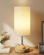 EZVALO Cordless Table Lamp, Ambient Light, Dimmable, Touch, Timer, 2700K, Bedroom, Portable, LED, Wireless, Rechargeable, Battery Operated, Desk Lamp, Fabric Shade, Wood-Grain Finish, Living Room
