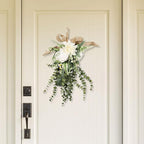 Artificial Floral Teardrop Swag Garland Hanging Flower Teardrop Wreath for Wedding, White