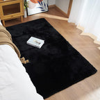 Ghouse Ultra Soft Faux Rabbit Fur Rug, Machine Washable Area Rugs for Bedroom Fluffy Rugs for Living Room, No-Shedding Carpet Sheepskin Runner Rugs Black 2x10 Feet