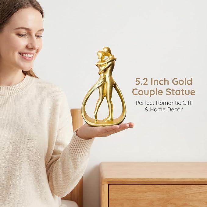 Nordic Love Couple Statue Valentine's Day 5.2 Inch Resin Golden Love Statue Romantic Elegant Figurine Couple Sculpture Home Shelf Livingroom Decor Gifts