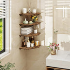 Homode Corner Shelf Wall Mount, Set of 4 Floating Corner Shelves with Cord Hole for Cable Box, Wood Corner Hanging Shelves for Bathroom Bedroom Kitchen, Rustic Brown
