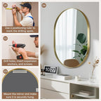 Gold Oval Mirror, 24"x36" Oval Bathroom Mirror, Brushed Gold Mirror with Aluminium Alloy Frame, Anti-Rust, Tempered Glass