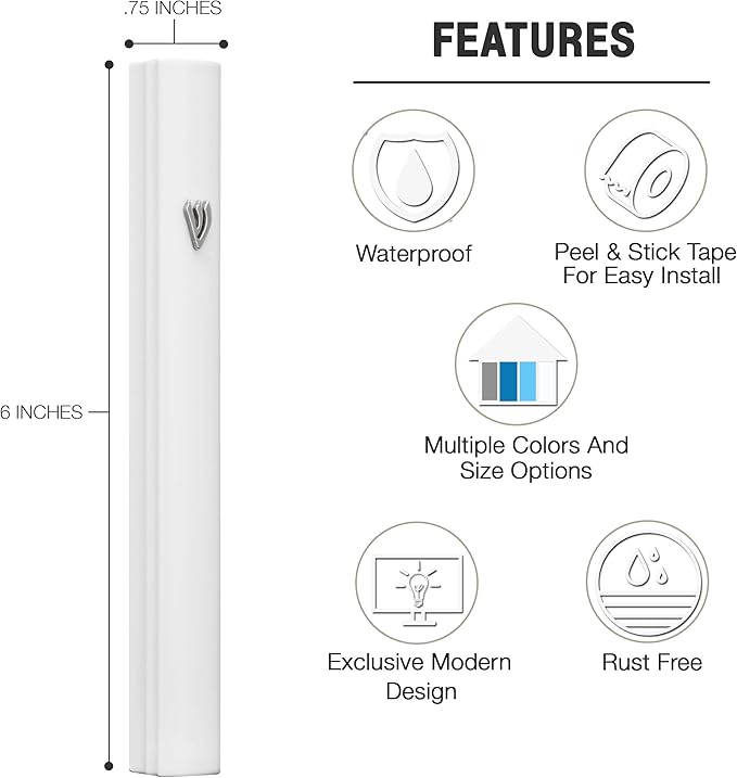 A&S Mezuzot Alumium Mezuzah Case in Silver Shin Design Weatherproof Door Mezuza Judaica Art for Home Blessing (White, 6 Inches)