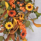 20 Inch Fall Harvest Swag, Artificial Fall Maple Swag Autumn Thanksgiving Day Halloween Decorative Teardrop, Halloween Wall Door Decor Sunflower Berry Fake Wreath (#1)