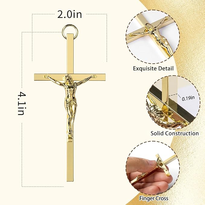 KUXBET Crucifix Cross, Metal Gold Crucifix with Jesus Crucifix, My Heart/Encouragement Gift Pocket Stress Cross Fidget for Christian Faith, Prayer, Christmas Gifts (4.1inch, Antique Gold)