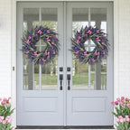 Lavender Wreaths for Front Door 24 Inch Spring Summer Wreath with Lavender,Berries, Butterflies,for Year-Round Use Indoors and Outdoors as Wall, Door, Window, Party and Wedding Decorations