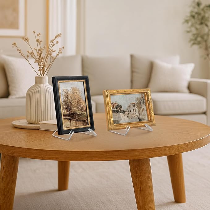 Americanflat Acrylic Easel Stand - 4" Tabletop Easel and Plate Stand - Set of 2 - Lightweight Display Holders for Photos, Cards, Frames, Books, Magazines, Albums - Home or Office Decor