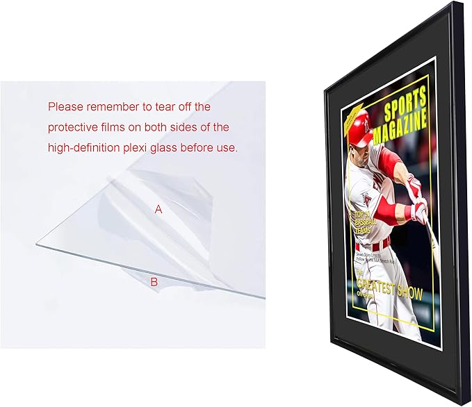 4 Packs Sports Magazine Frame Fits Measuring 8.5 x 11.25 Inch Magazine Display Frame with Black Core Matting and Installed Hangers for Wall Hanging