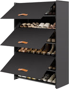6-Tier Shoe Storage Cabinet with Hard Flip Doors, Fabric Cover, Holds 18–24 Pairs, Enclosed Dustproof Shoe Rack Organizer for Entryway, Closet & Bedroom, Shoe Shelf, Black, 27.8" x 12.0" x 41.9"