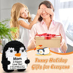 Belatelove Birthday Gifts for Mom from Daughter Son, Handmade Crochet Mini Penguin Mother's Day for Mama Mother in Law Bonus Step Mom, Funny I Love You Gift for Moms Small Easter Decor
