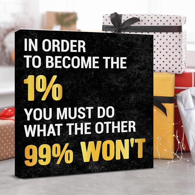 Inspirational Wall Art, Motivational Positive Quotes Wall Decor for Home Office Classroom Gym Bathroom Bedroom Kitchen, In Order to Become The 1% Framed Canvas Painting Posters, 8 x 8 Inches