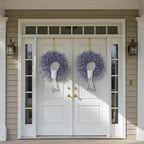 26" Artificial Lavender & Eucalyptus Wreath with Sash for Front Door, Porch, Window - Large Greenery Outdoor Wreath for Home, Farmhouse Decor - Spring, Summer, All Seasons (Purple)