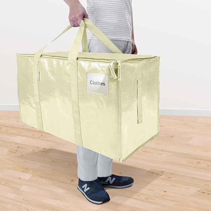 TICONN 8 Pack Extra Large Moving Bags Heavy Duty with Zippers & Carrying Handles, Durable Storage Bags Moving Boxes for Closet Organizers and Storage (8 Pack, Cream)