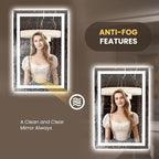 LOAAO 23.6"x35.4" LED Mirror for Bathroom, Lighted Bathroom Mirror with Lights, Anti-Fog, Dimmable, Memory Function, Clear Reflection