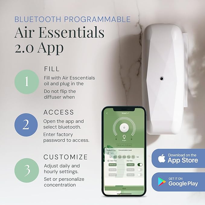 Air Esscentials The Diamond Gift Set, Smart Scent Air Machine Kit, Cold & Waterless Fragrance Oil Diffuser with 2 Signature Scents & Bluetooth Control, Herbal & Citrus Aromas, White