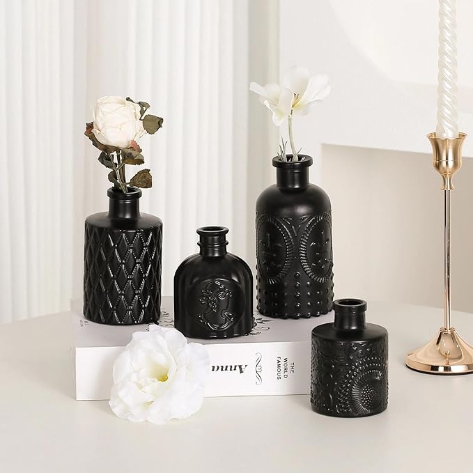 Mini Bud Vases As Wedding Centerpieces for Tables,Clear Bud Vases for Flowers,Small Flower Vases Suitable for Birthday Party,Anniversary,Wedding Reception,Baby Shower (Matt Black, 24PCS)