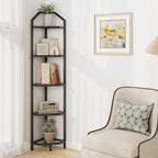 5 Tier Corner Wall Shelf Stand, 66" Metal Corner Shelves Bookshelf Display Shelf for Living Room Decor, Tall Plant Stand Multi Unit Organizer, Standing Shelf for Bedroom,Bathroom,Small Space (Black)