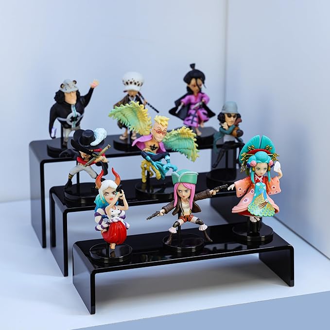 ANDGOO 6 Pcs Acrylic Display Risers, 2 Set(7.9”L, 8.3”L, 8.7”L) Rectangular Display Stands, Acrylic Display Shelves for Figures, Perfume Organizer, Cupcake Dessert Table Display Set, Black