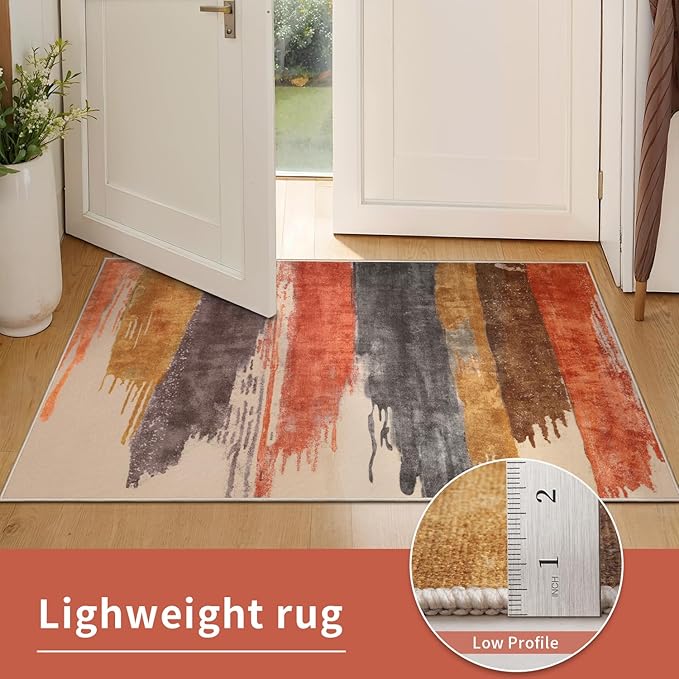 Ciicool Modern Abstract Rug for Living Room, 5'x7' Machine Washable Area Rug Non-Slip Rug, Low-Pile Contemporary Indoor Dining Floor Carpet for Bedroom Office Under Table Home Decor Red Yellow Gray