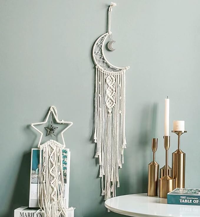 Dream Catchers, Star Moon Dream Catcher with Lights- Macrame Dreamcatcher Bedroom Wall Decor, Girls Room Decor Teenager, Dream Catcher for Girls Boys Adults Mom, Dream Catchers Boho Bedroom Decoration