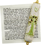 Mezuzah with Scroll for Door, Enamel&Zinc Alloy Blessing Mezuzah Case for Door, Colored Painted Mezuzha Scroll Kosher for Jewish Gifts/Jewish Decor, Christmas (Green)